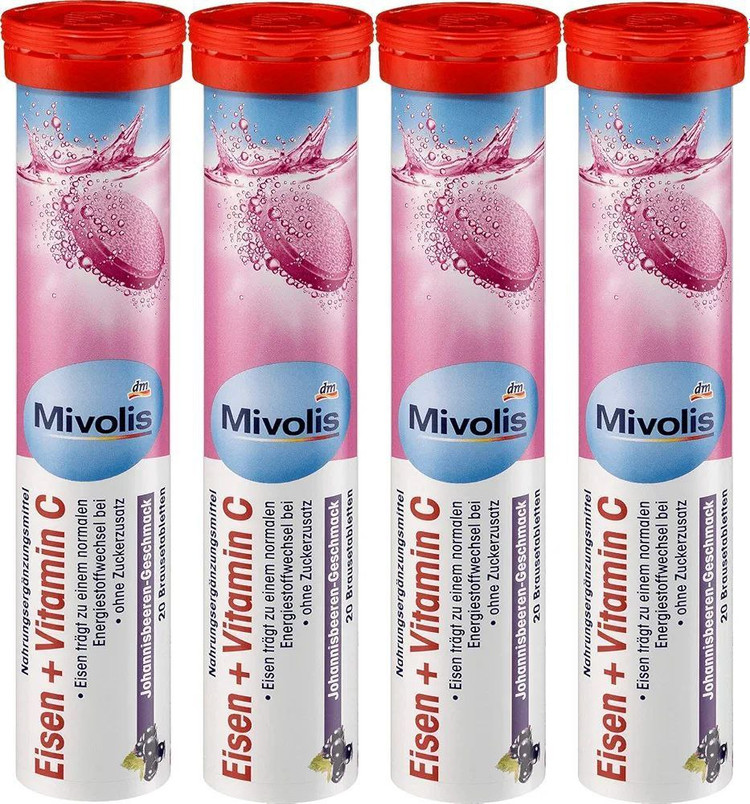 قرص جوشان میولیس با طعم بری ویتامین سی و آهن 20 عددی Mivolis Eisen + Vitamin C